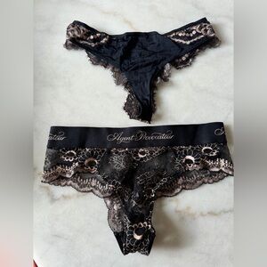 Agent Provocateur Aston Black & Pink Lace Brief & Thong Set Medium Size 2